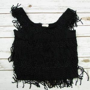 Black Fringe Crop Tank Top BOHO Festival